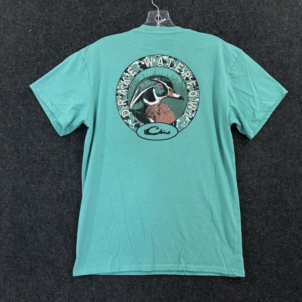 Drake Waterfowl Pocket Shirt Men's Medium Green Duck Hunting Graphic Tee